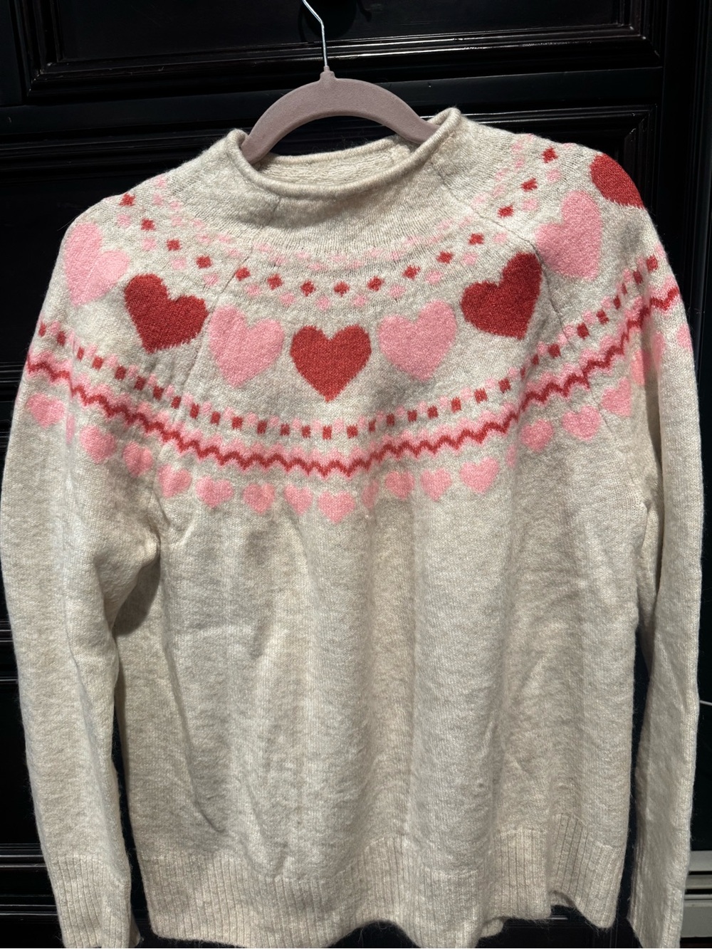 CeCe Cream Sweater with Pink & Red Heart Yoke